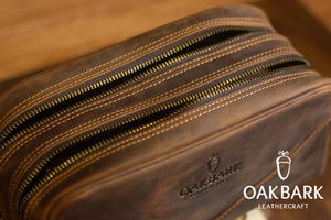 Double Zipper Brown Dopp Kit