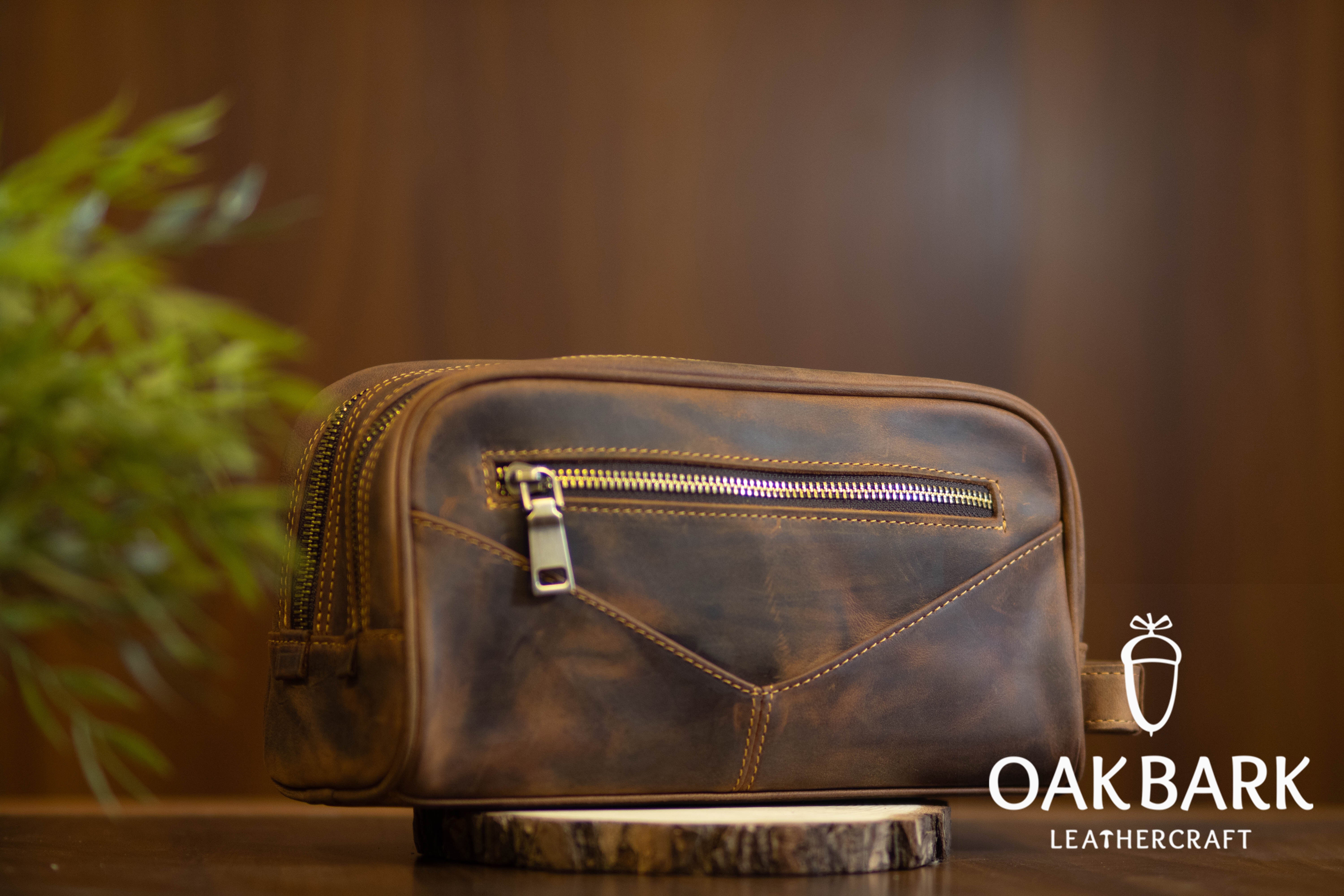 Double Zipper Brown Dopp Kit