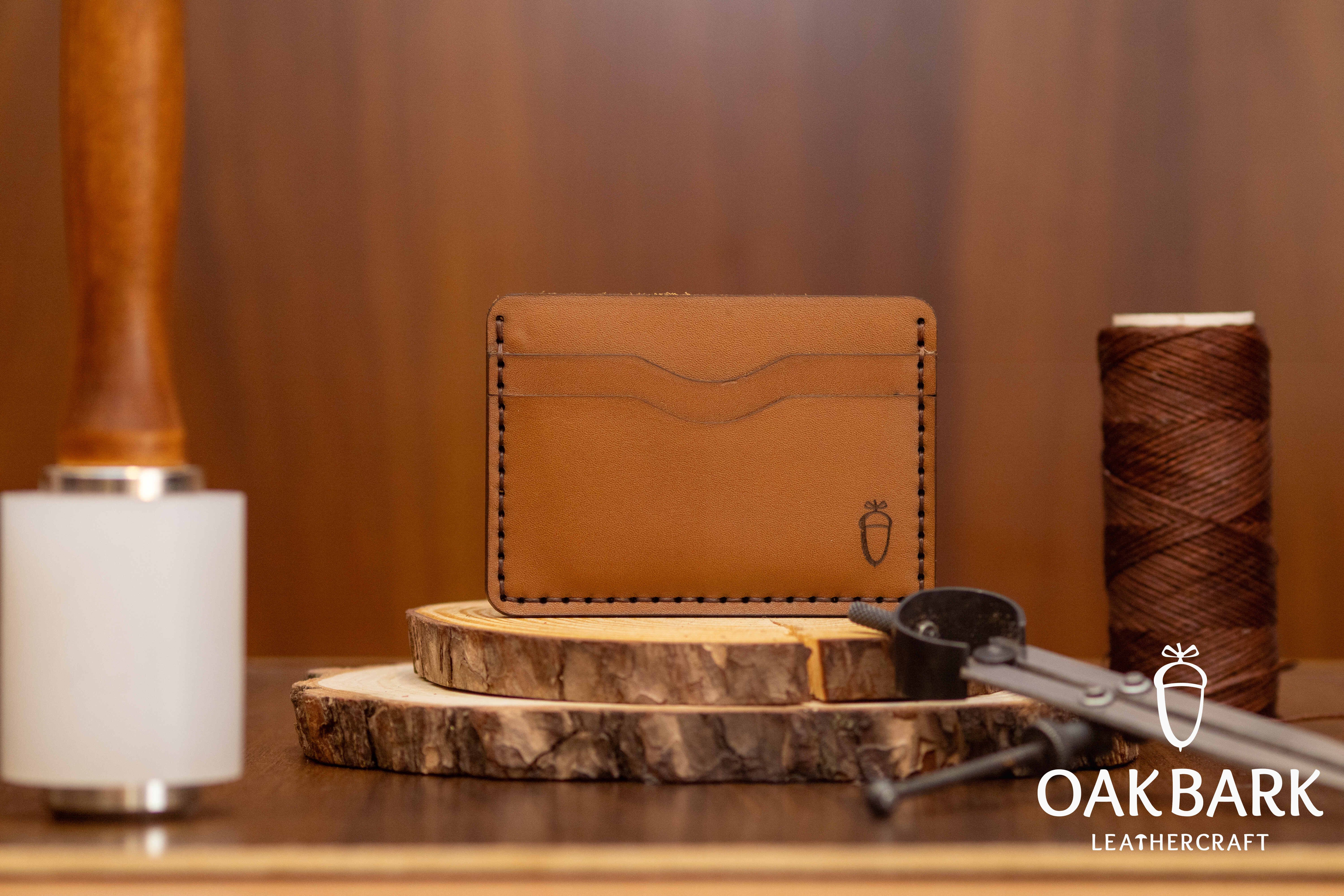 Hand-Stitched Leather Card Holder Wallet in - Tan