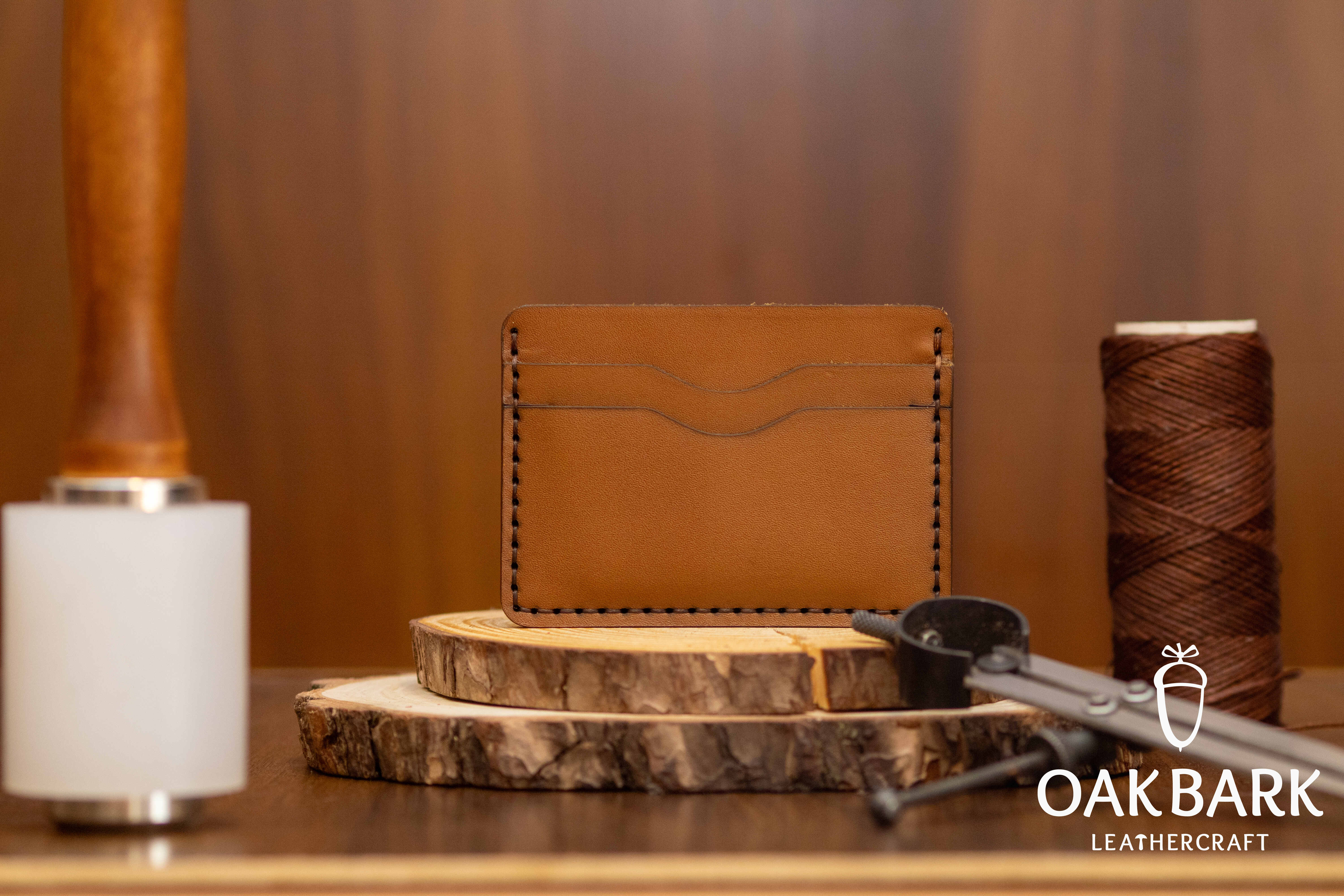 Hand-Stitched Leather Card Holder Wallet in - Tan