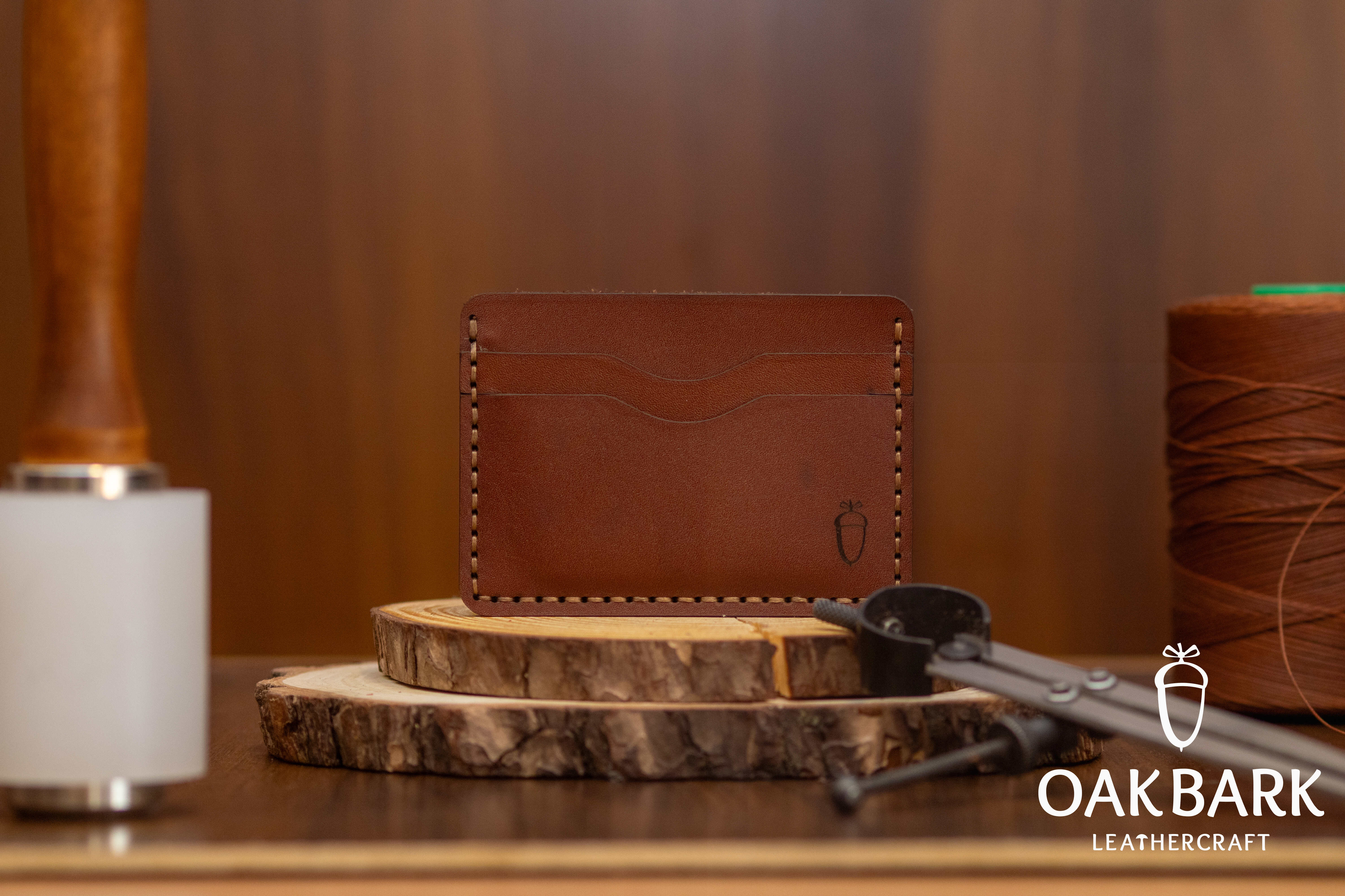 Hand-Stitched Leather Card Holder Wallet in - Brown