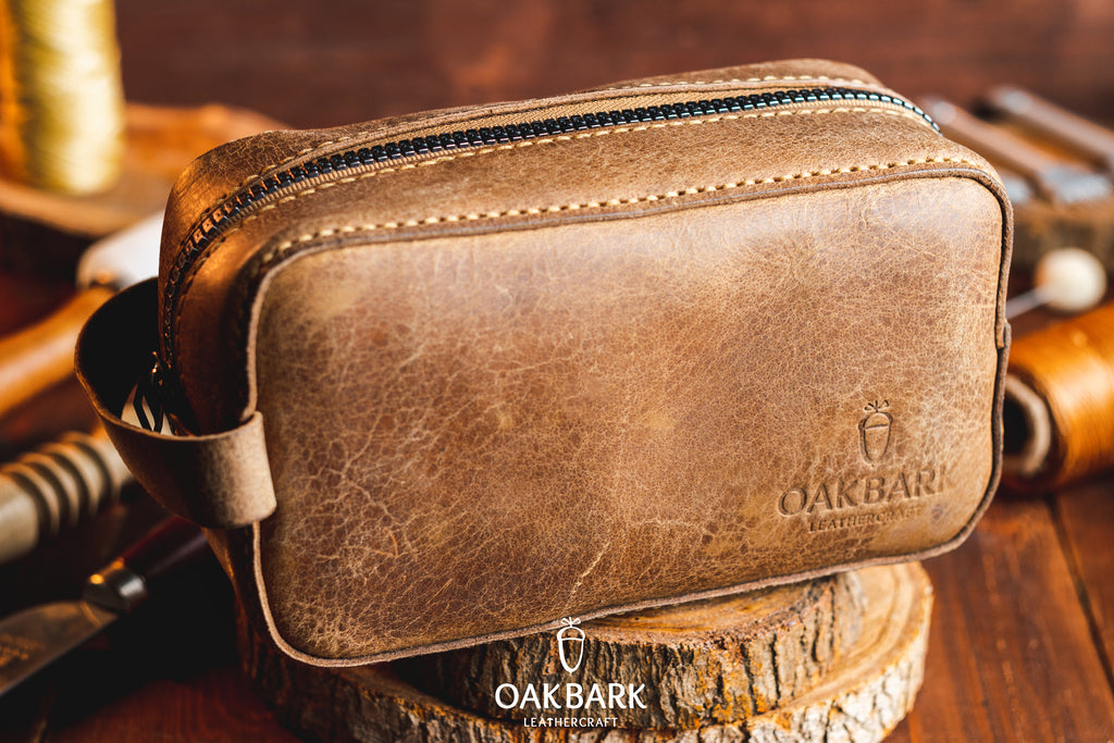 Handmade leather 2025 dopp kit